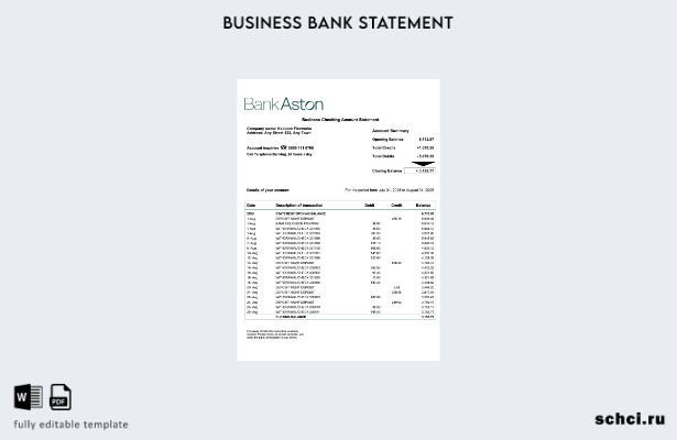 цифровая загрузка Великобритания Выписка по корпоративному счету Bank of Aston Ш